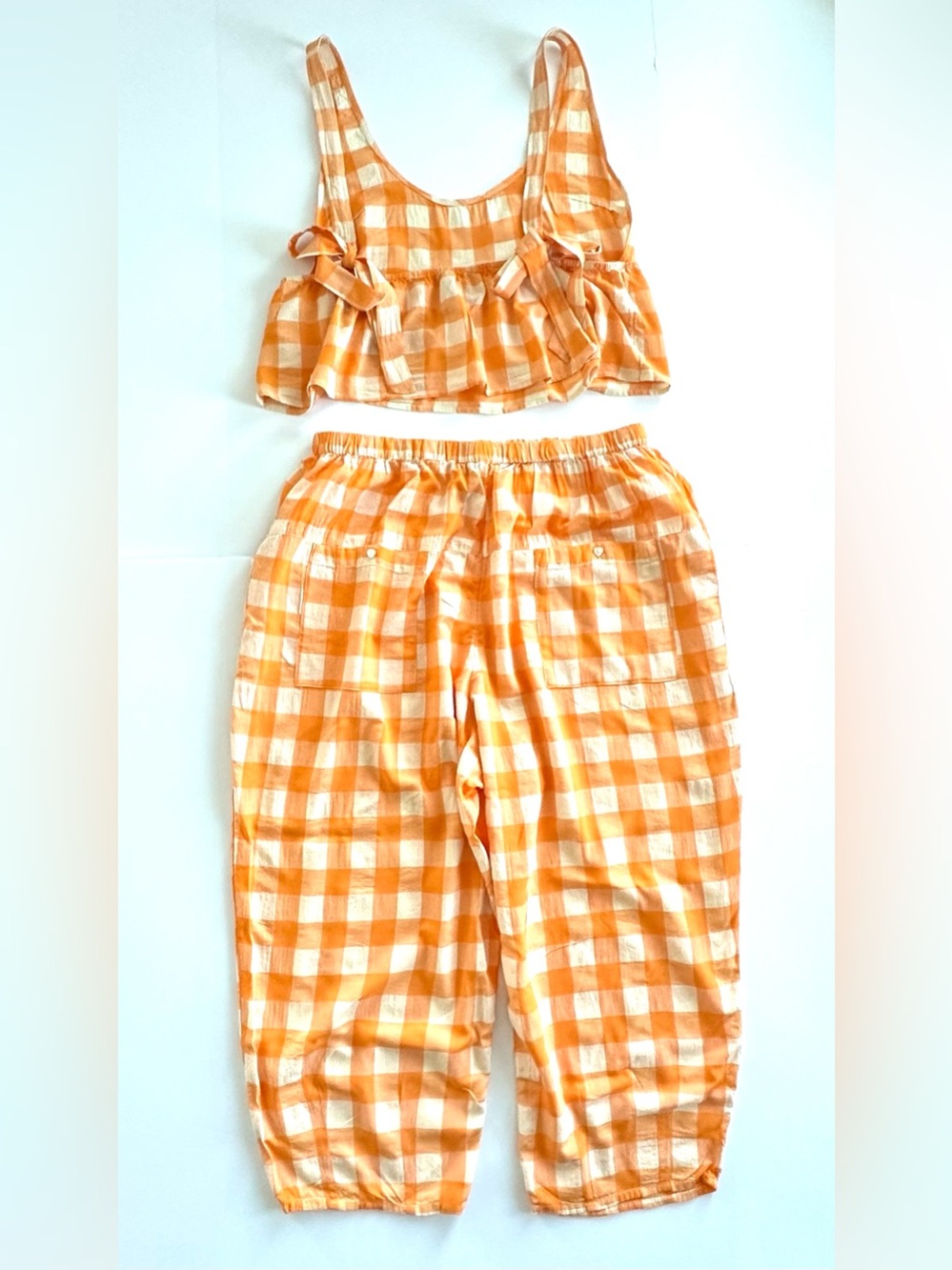✨Set✨LyreBird by Anthropologie Swing Tank & Barrel Boxer Pants Marigold Gingham - Picture 6 of 16